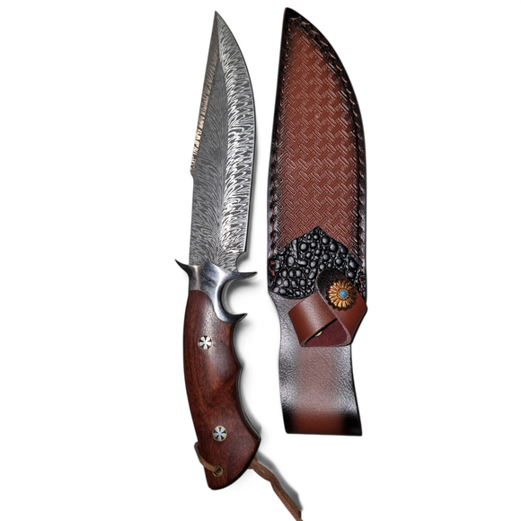 Cuțit Forjat Premium cu Model Damascussteel, Mâner Ergonomic și Teacă Decorativă