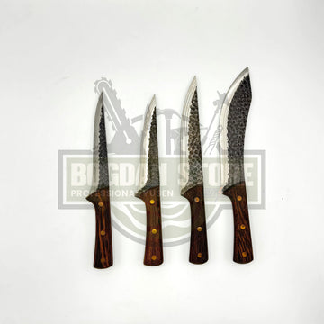 🗡️ Set Cuțite Artizanale din Oțel Carbon – 4 piese – Handmade Rustic Style