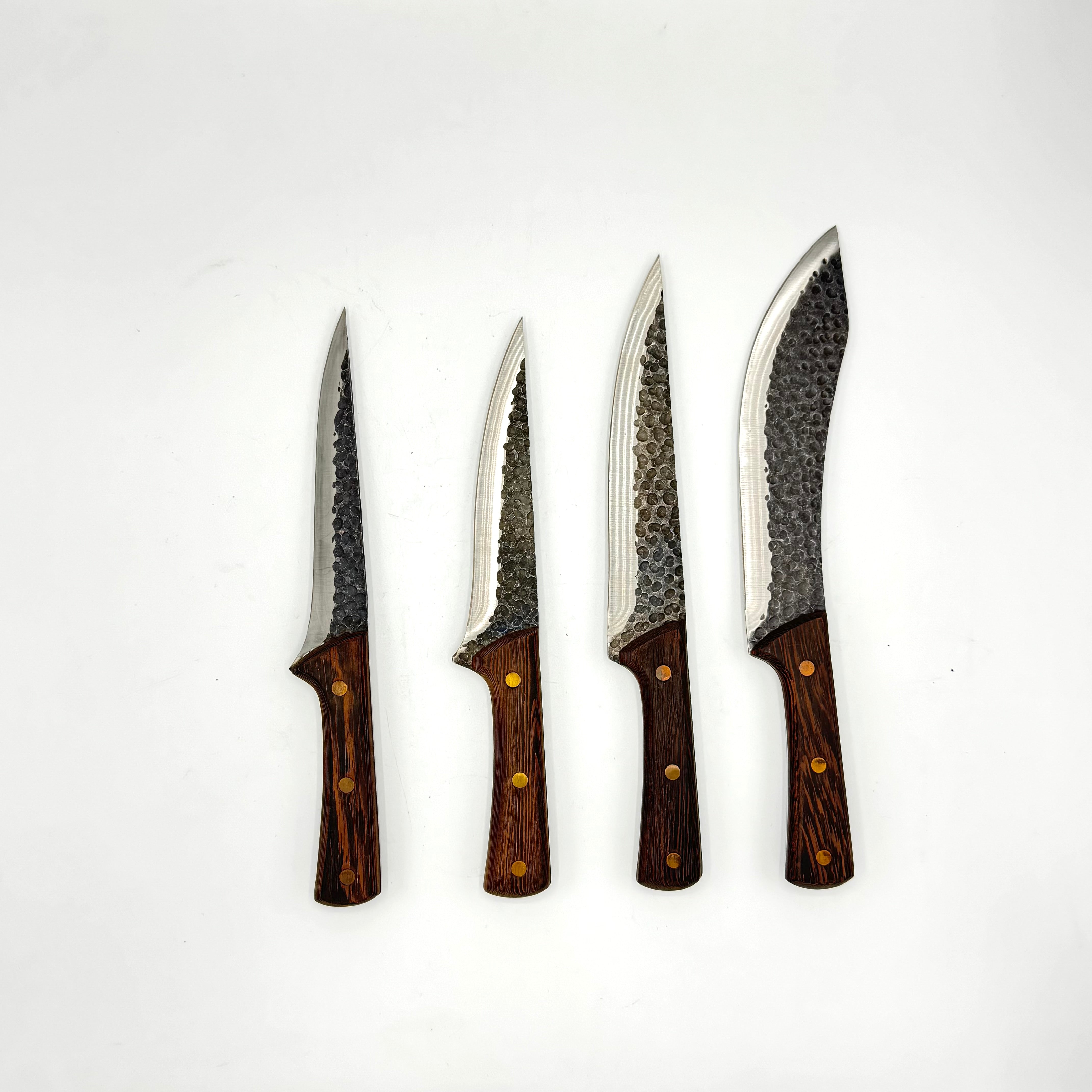 🗡️ Set Cuțite Artizanale din Oțel Carbon – 4 piese – Handmade Rustic Style