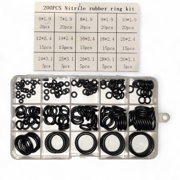 Set 200 Garnituri O-Ring din Cauciuc Nitrilic (NBR), 15 Dimensiuni
