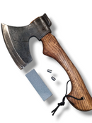 Topor Forjat Premium Bearded Axe cu Mâner din Lemn, Piatră de Ascuțit și Șnur-1