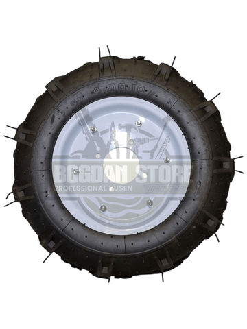 Roata Agricola Pneumatica 4.00-10 cu Janta Alba și Profil de Tractiune