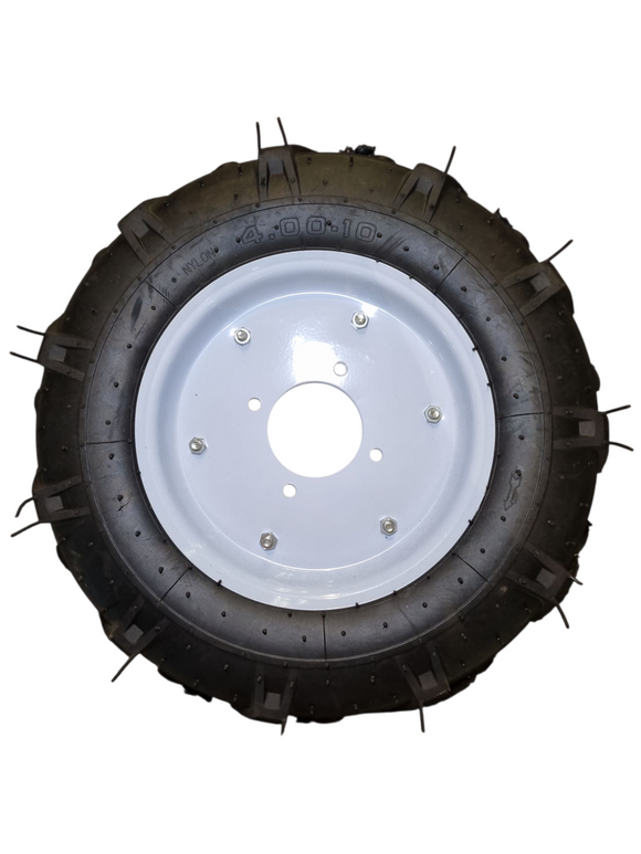 Roata Agricola Pneumatica 4.00-10 cu Janta Alba și Profil de Tractiune