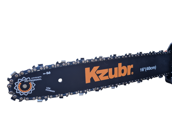 Fierastrau electric (drujba) cu lant pe 2 acumulatori KZUBR 42V Brushless, lama 40 cm, capacitate marita, 2 incarcatoare, ungere lant automata
