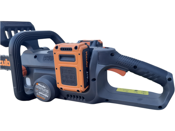 Fierastrau electric (drujba) cu lant pe 2 acumulatori KZUBR 42V Brushless, lama 40 cm, capacitate marita, 2 incarcatoare, ungere lant automata