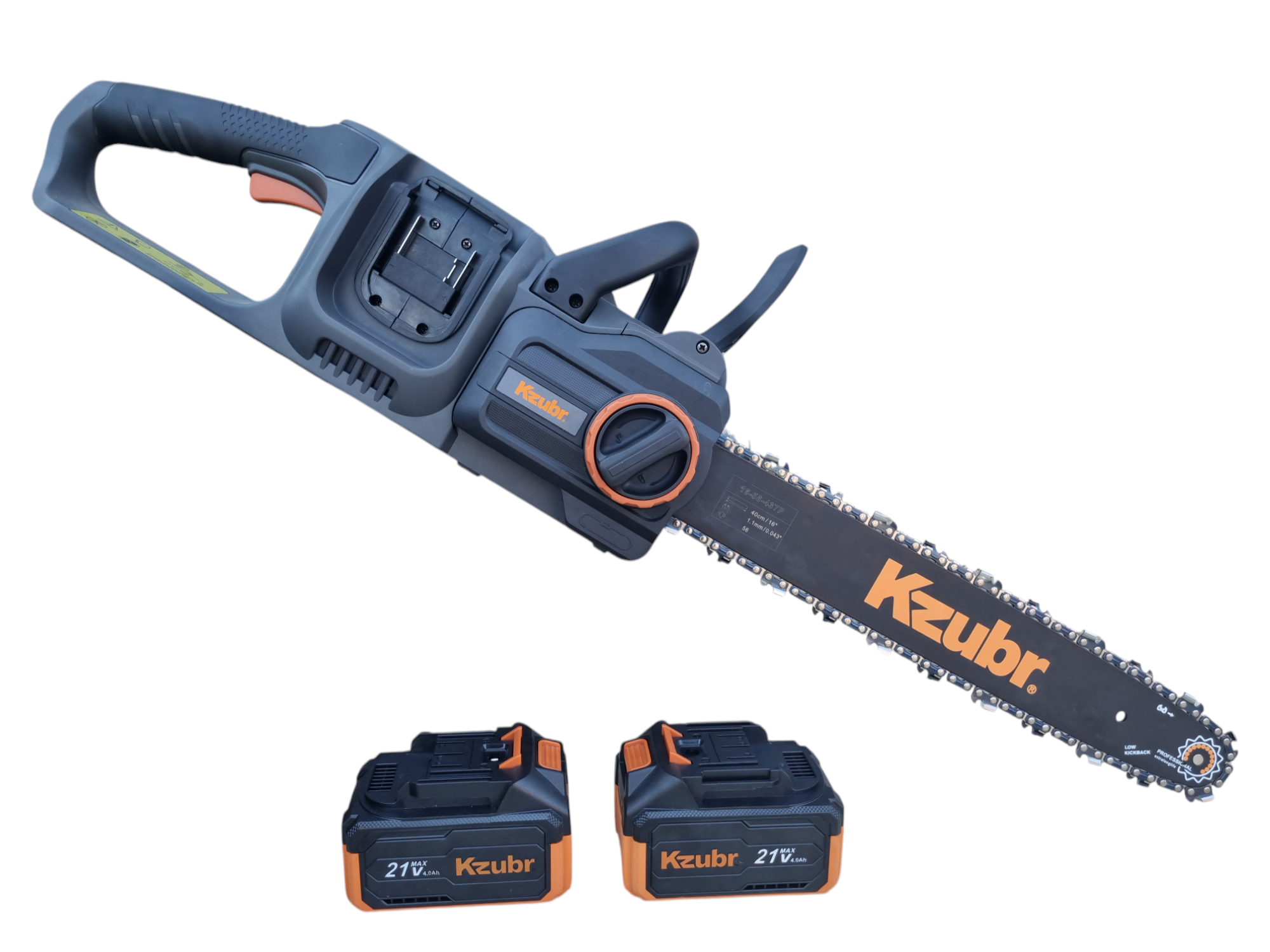 Fierastrau electric (drujba) cu lant pe 2 acumulatori KZUBR 42V Brushless, lama 40 cm, capacitate marita, 2 incarcatoare, ungere lant automata - 0