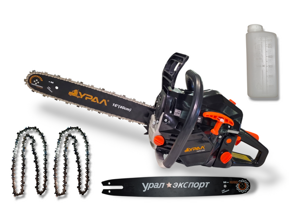 Pachet PROMO: Motofierastrau (drujba) pe Benzina 2T URAL 5.2 CP, 52cm³ + 2 LAME si 3 Lanturi