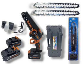 PACHET PROMO: Mini drujba KZUBR K10027, 2 acumulatori 21V, 5 lanturi si 2 lame