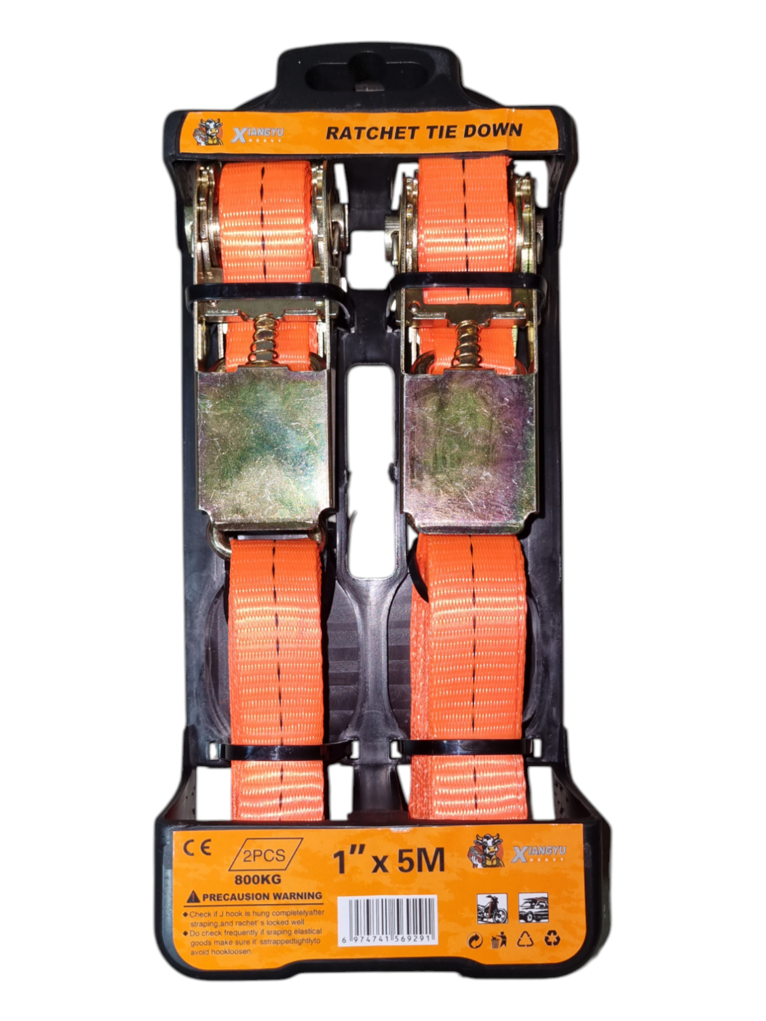 Set 2 Chingi cu Clichet (Ratchet Tie-Down) 2.5 cm x 5 m