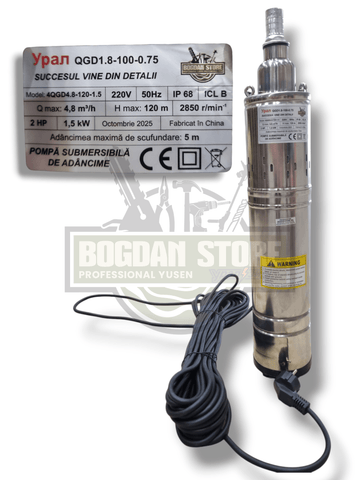 Pompă Tun Submersibilă Inox Ural, 1500W, 120m Refulare, 4.8m³/oră