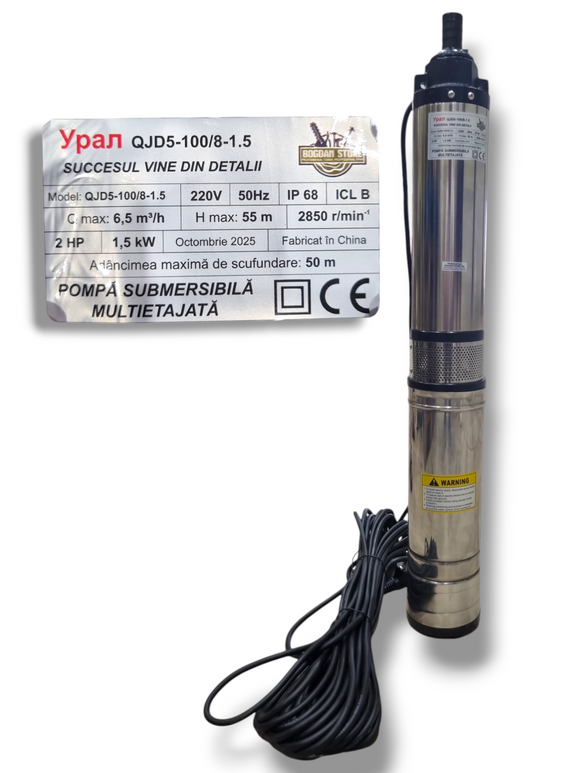 Pompa submersibila multietajata de mare adancime YPAN , 6.5mc/h, 1500w, distanta pompare 150m, 8 turbine