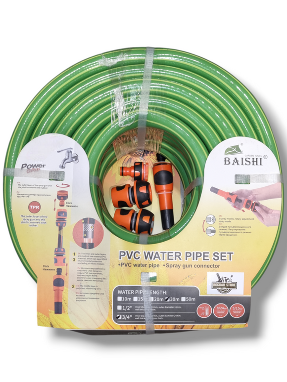 Set Furtun Apa PVC 3/4 (30m) cu Accesorii Stropit – Kit Complet Gradina