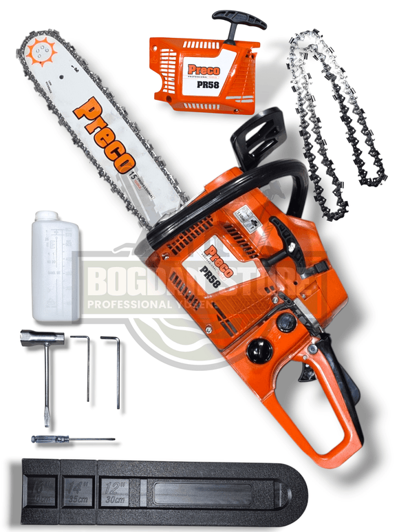 PACHET PROMO: Motofierastrau (Drujba) pe Benzina Preco PR58 – Putere 3.2 CP + CADOU: 1 demaror si 1 lant