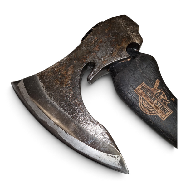 Topor Forjat Tomahawk Premium cu Mâner din Lemn și Piatră de Ascuțit