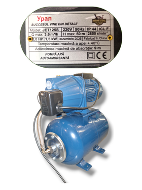 Pachet Hidrofor Complet JET125S, 1.5 kW, 2.0 HP, Vas Expansiune 24L, Debit 3.6 m³/h, Înălțime 50m