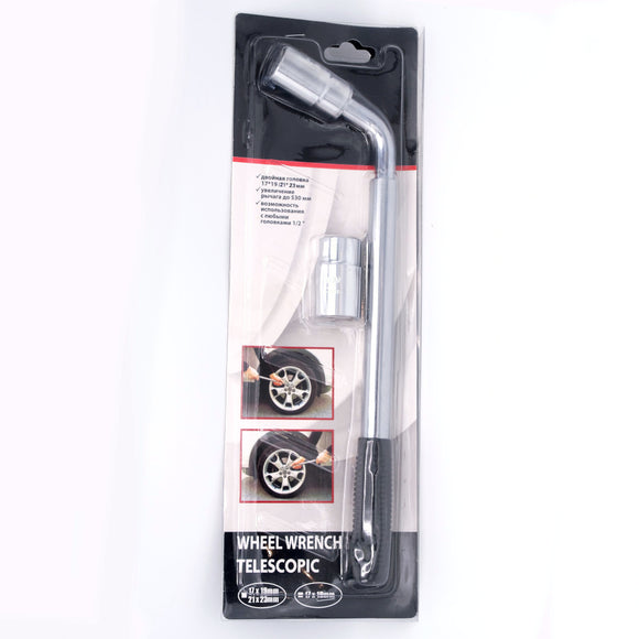 Cheie roți auto telescopică, tip L, capăt reversibil 17/19 și 21/23 mm, lungime max. 50 cm