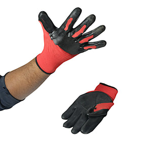 Manusi poliester rosu-negru cauciucat