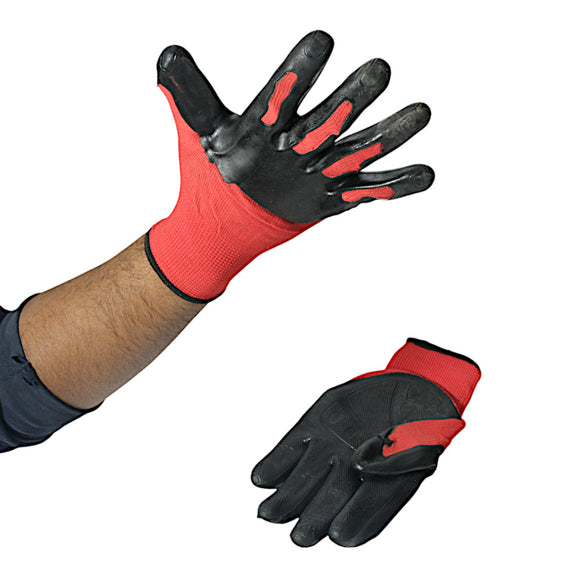 Manusi poliester rosu-negru cauciucat