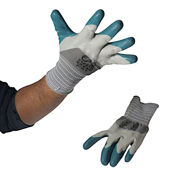 Manusi poliester cauciucate gri-albastru