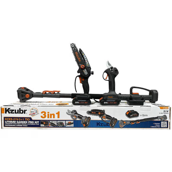 KIT foarfeca gradina si mini drujba cu acumulator, cu brat 2m telescopic, Kzubr K10034