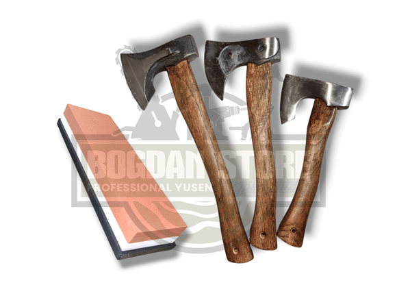PACHET PROMO: Set 3 Topoare + Piatra de Ascutit